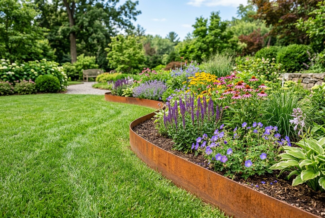 Brug bedafgrænsning af corten stål mellem dine havebede og græsplænen